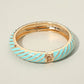 Madeline Love Gold, Mint Enamel Inkay Striped Hinged Bangle Bracelet - Bracelets - extra
