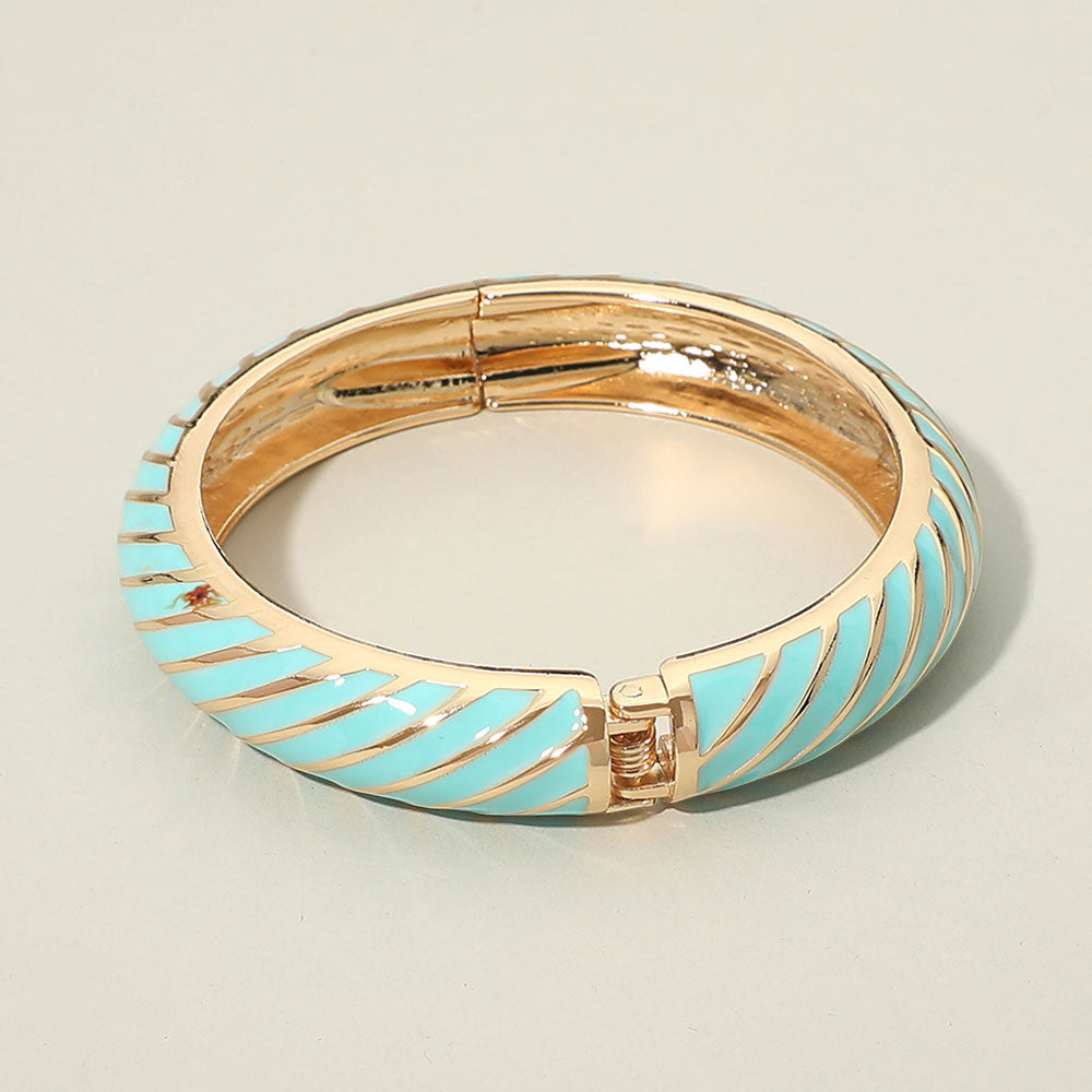 Madeline Love Gold, Mint Enamel Inkay Striped Hinged Bangle Bracelet - Bracelets - extra