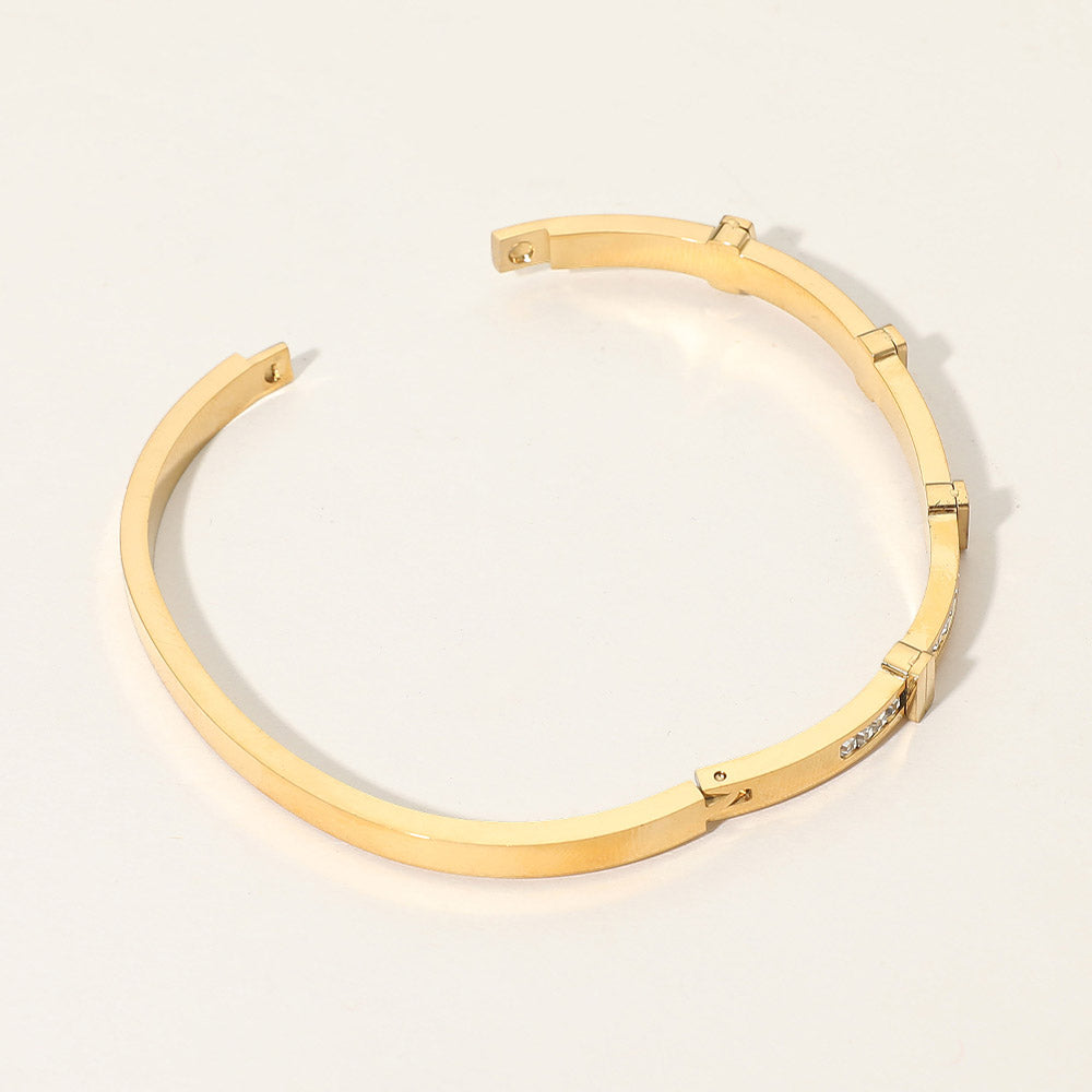 Madeline Love Gold SECRET BOX_Stainless Steel Stone Inlay Sleek Hinged Bangle Bracelet - Bracelets - extra