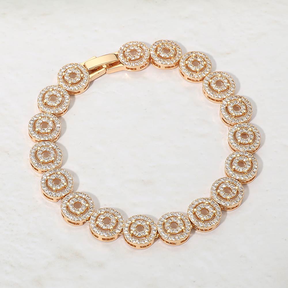 Madeline Love Gold 14K Gold Plated Round Halo CZ Link Tennis Bracelet - Bracelets