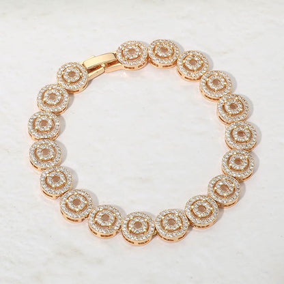 Madeline Love Gold 14K Gold Plated Round Halo CZ Link Tennis Bracelet - Bracelets