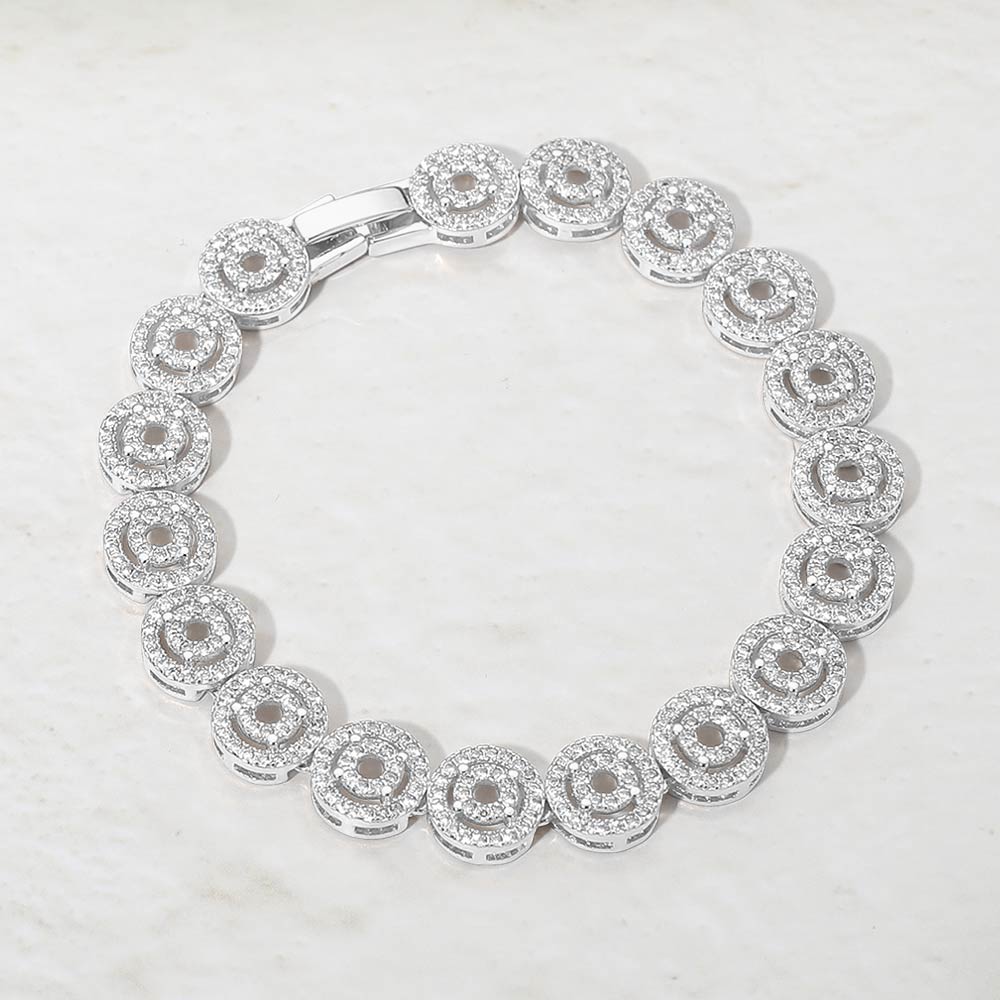 Madeline Love Silver Rhodium Plated Round Halo CZ Link Tennis Bracelet - Bracelets