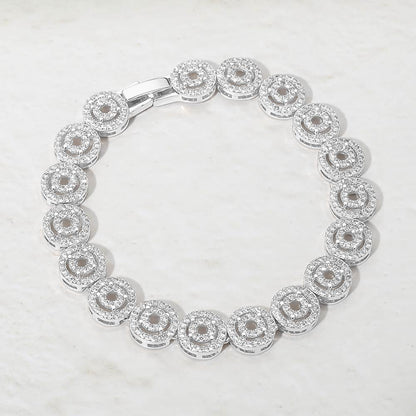 Madeline Love Silver Rhodium Plated Round Halo CZ Link Tennis Bracelet - Bracelets