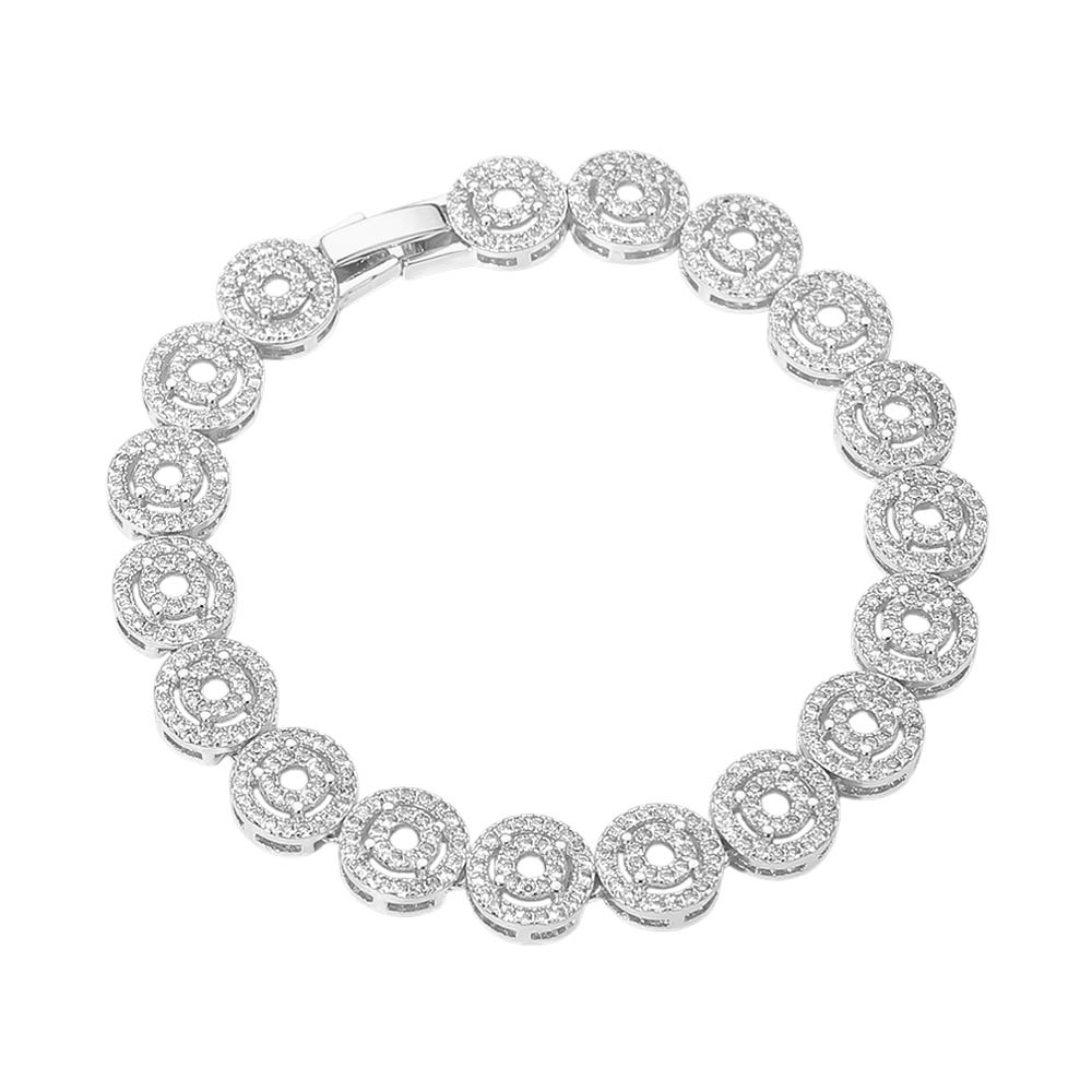 Madeline Love Silver Rhodium Plated Round Halo CZ Link Tennis Bracelet - Bracelets - desc