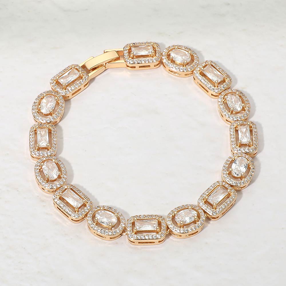 Madeline Love Gold 14K Gold Plated Mixed Cut Halo CZ Link Tennis Bracelet - Bracelets