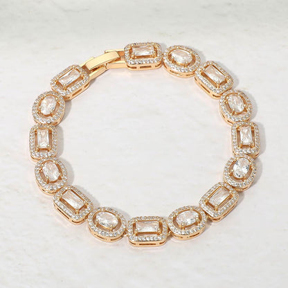 Madeline Love Gold 14K Gold Plated Mixed Cut Halo CZ Link Tennis Bracelet - Bracelets