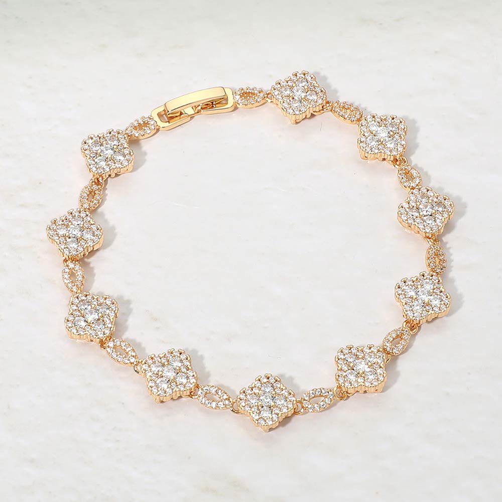 Madeline Love Gold 14K Gold Plated CZ Pave Quatrefoil Link Bracelet