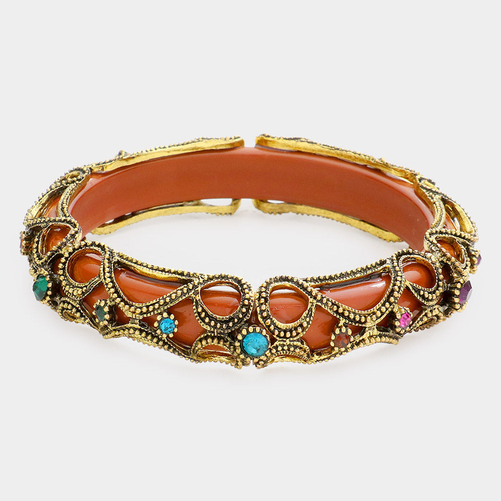 Madeline Love Brown Crystal Accented Metal Tube Bracelet - Bracelets