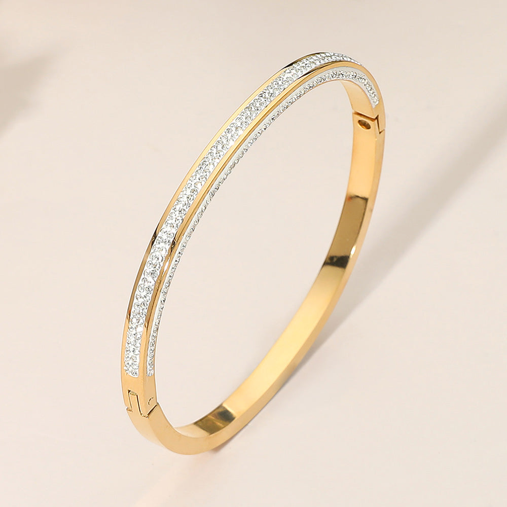 Madeline Love Gold Stainless Steel Rhinestone Pave Accent Slim Hinged Bangle Bracelet