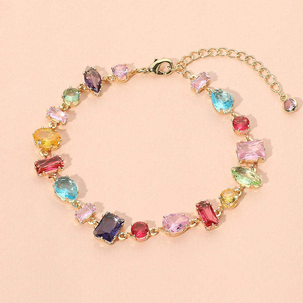 Madeline Love Multi Stainless Steel Multicolor Emerald Cut Gem Link Bracelet