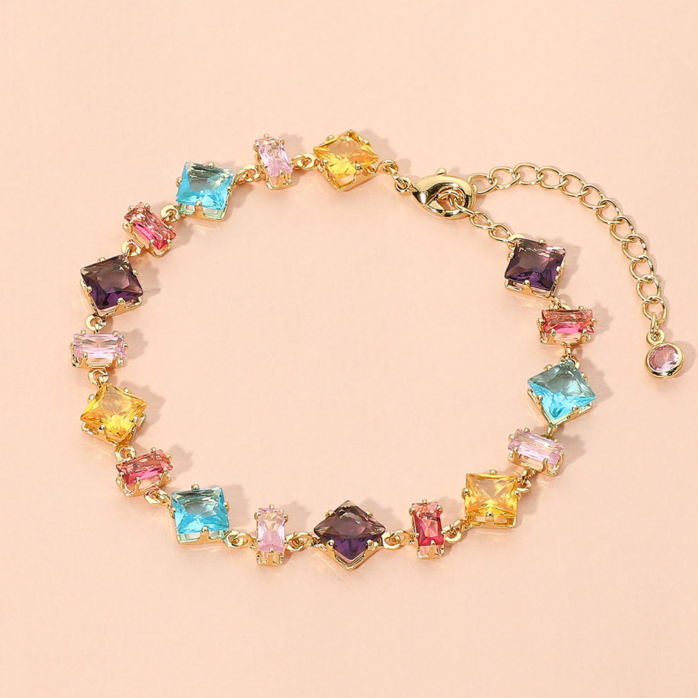 Madeline Love Multi Stainless Steel Mixed Shape Multicolor Gem Link Bracelet