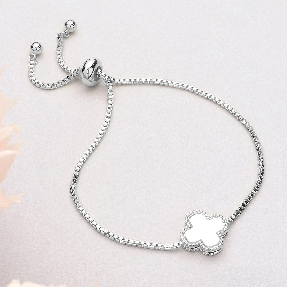 Madeline Love Silver Natural Stone Quatrefoil Cluster Pointed Adjustable Cinch Pull Tie Bracelet - Bracelets