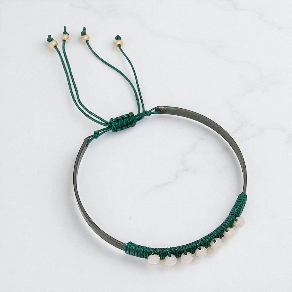 Madeline Love Neutral, Patina Verdigris Metal Ball Beaded Adjustable Cinch Pull Tie Bracelet - Bracelets
