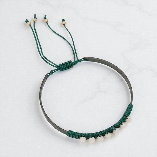 Madeline Love Neutral, Patina Verdigris Metal Ball Beaded Adjustable Cinch Pull Tie Bracelet - Bracelets