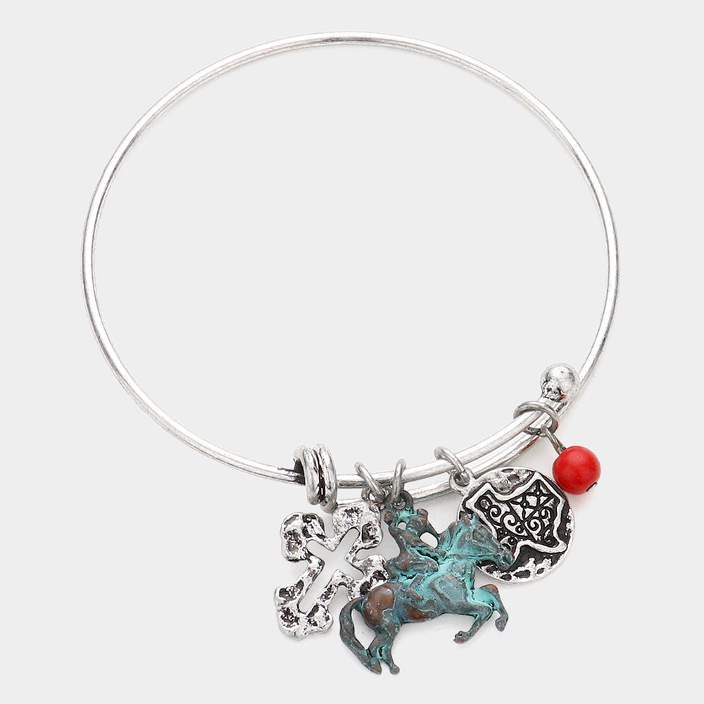 Madeline Love Silver Patina Horse Bangle Bracelet - Bracelets