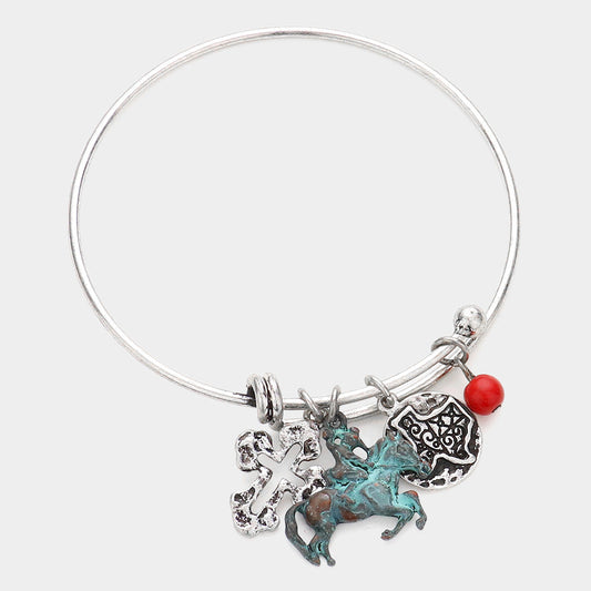 Madeline Love Silver Patina Horse Bangle Bracelet - Bracelets