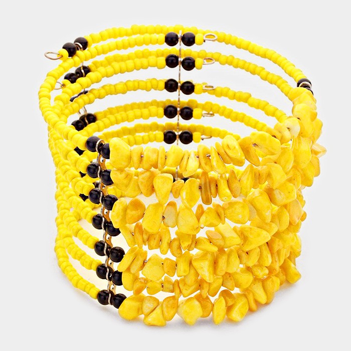 Madeline Love Yellow Wide boho bead open cuff bracelet - Bracelets