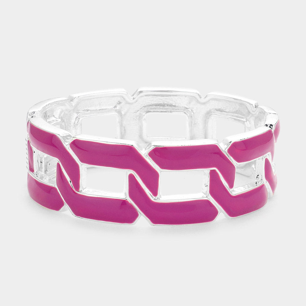 Madeline Love Purple Curb Chain Cutout Enamel Hinged Bangle Bracelet - Bracelets