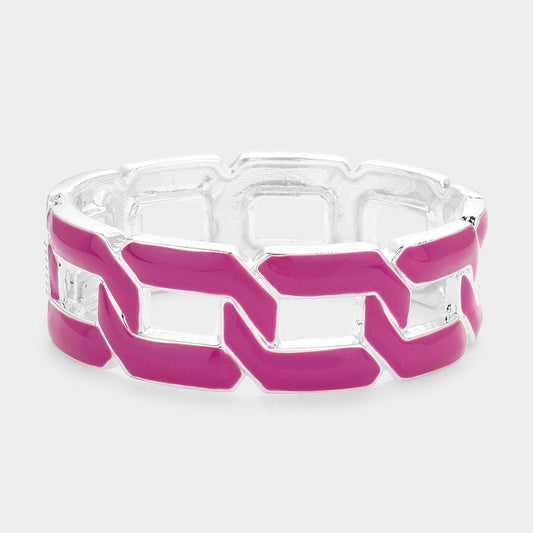 Madeline Love Purple Curb Chain Cutout Enamel Hinged Bangle Bracelet - Bracelets