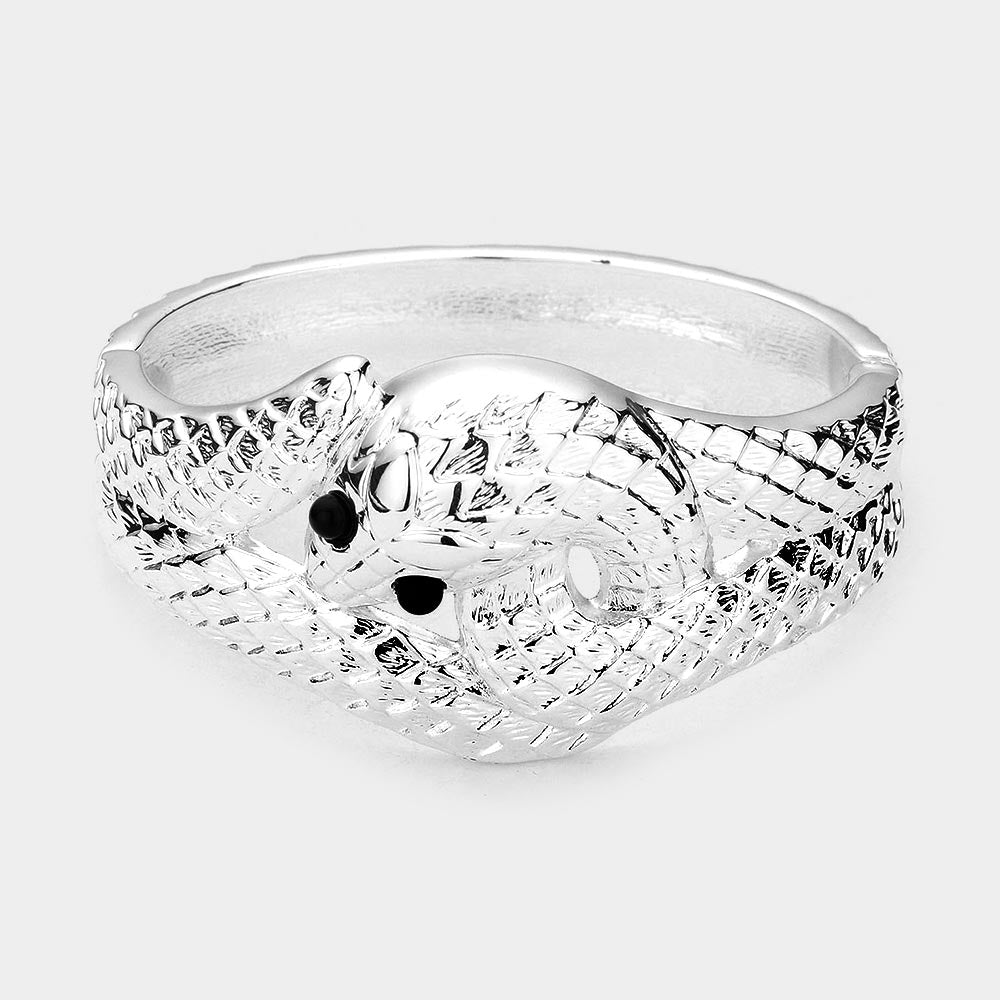Madeline Love Black, Silver Snake Metal Hinged Bracelet - Bracelets