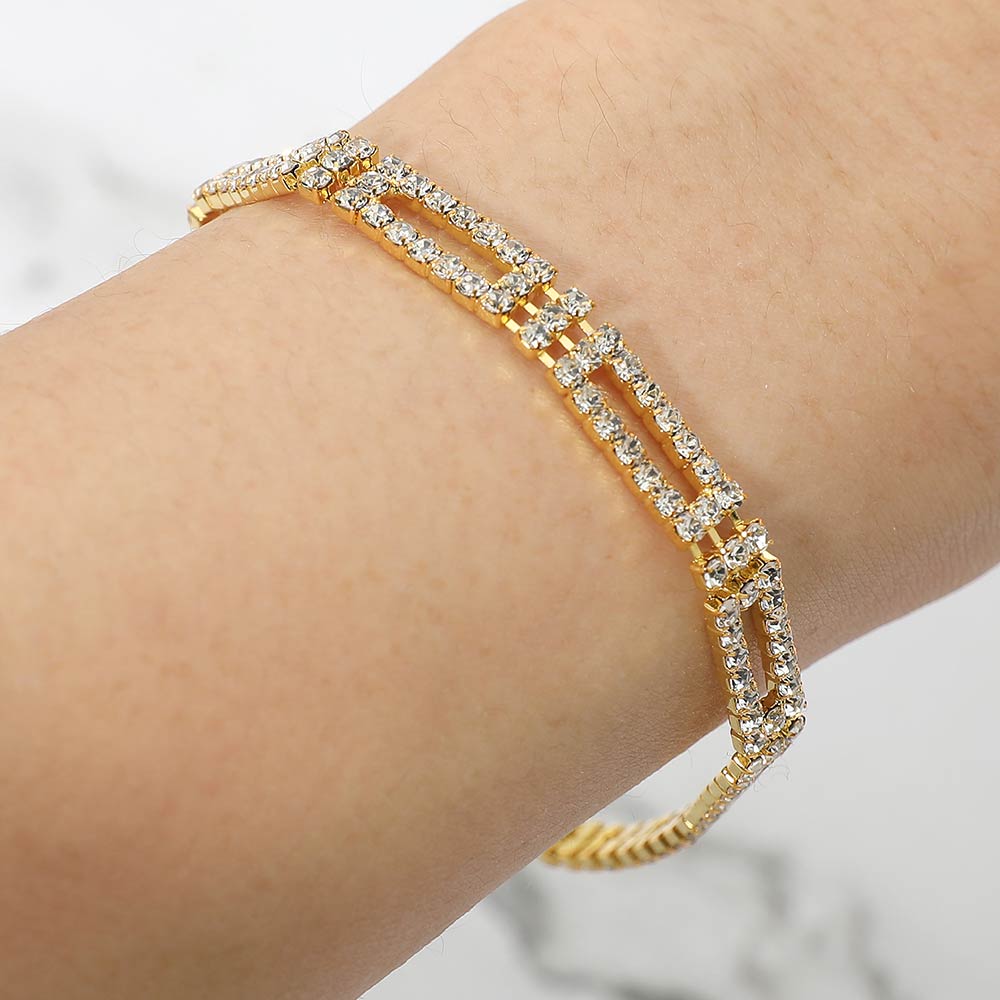 Madeline Love Clear, Gold Geometric Rhinestone Pave Bracelet - Bracelets