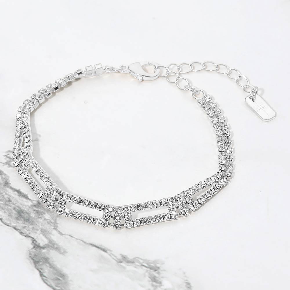 Madeline Love Clear, Silver Geometric Rhinestone Pave Bracelet - Bracelets