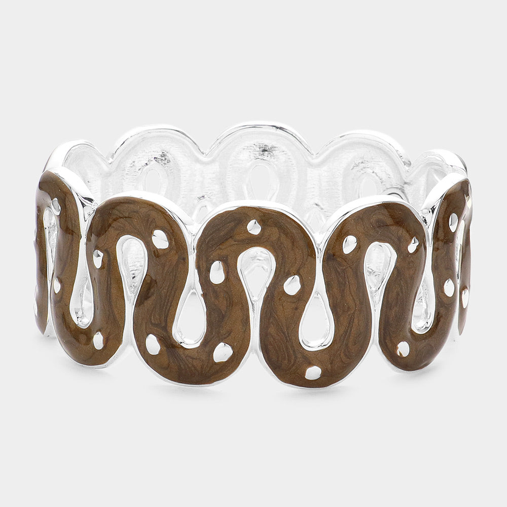 Madeline Love Dark Brown Wavy Enamel Hinged Bracelet - Bracelets