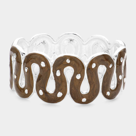 Madeline Love Dark Brown Wavy Enamel Hinged Bracelet - Bracelets