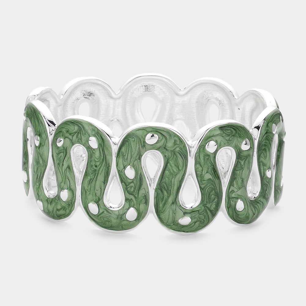 Madeline Love Green Wavy Enamel Hinged Bracelet - Bracelets