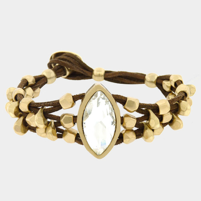 Madeline Love Brown, Matte gold Crystal Accented Chunky Metal Bead Suede Bracelet - Bracelets
