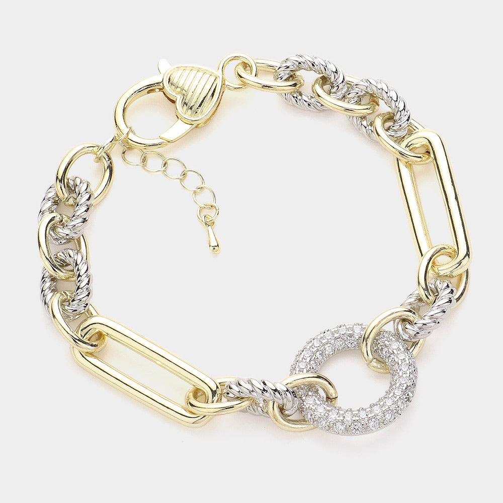 Madeline Love Two Tone 14K Gold Plated CZ Stone Paved Open Circle Pointed Bracelet