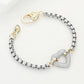 14K Gold Plated Two Tone CZ Stone Paved Open Heart Accented Bracelet - Two Tone - Bracelets