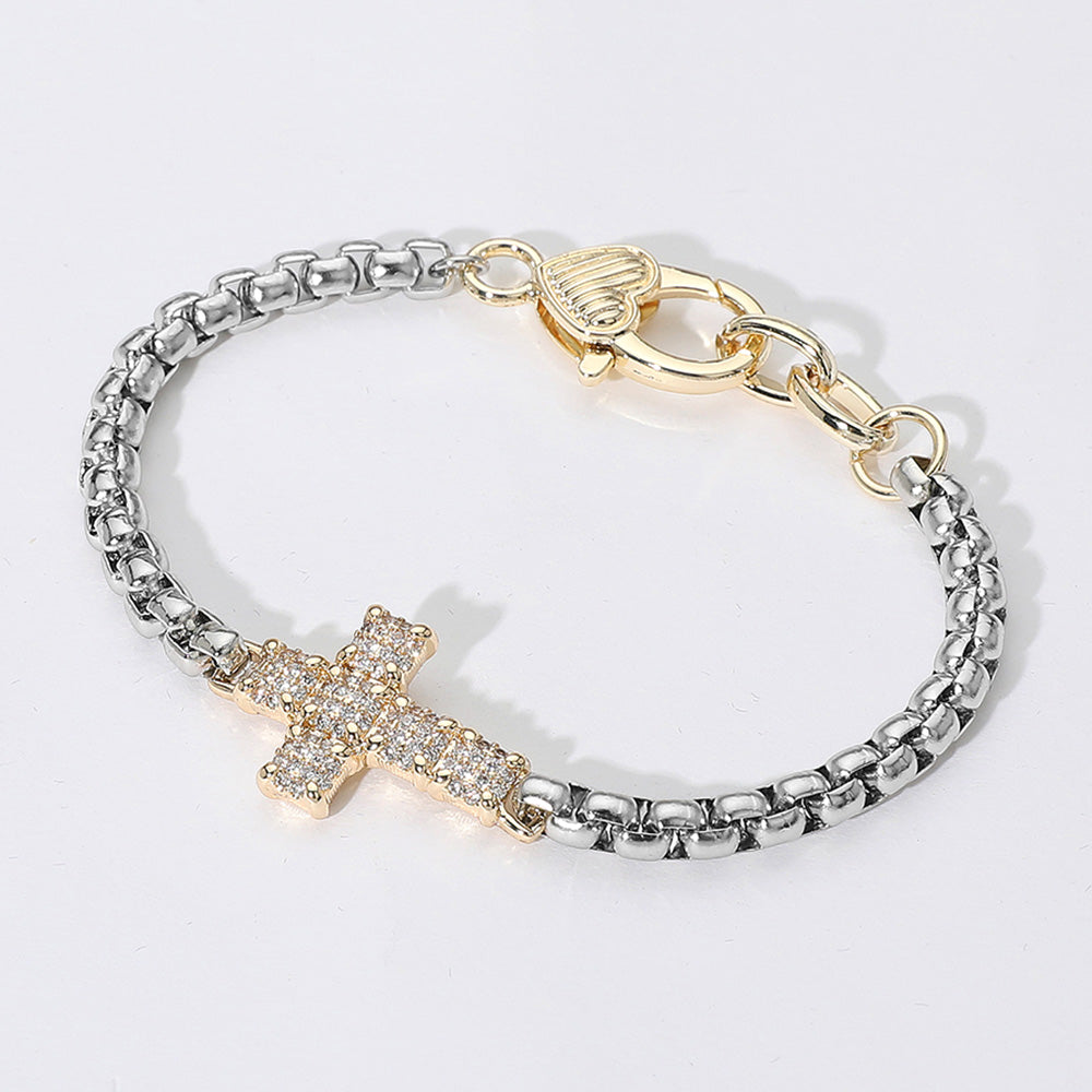 Madeline Love Two Tone 14K Gold Plated Two Tone CZ Stone Paved Cross Pointed Bracelet