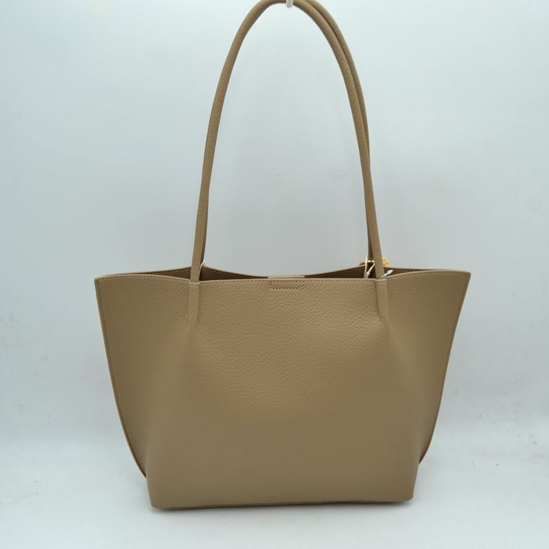 Pebbled Tote Bag with Dual Long Handles and Bear Charm Accent - Tote Bag