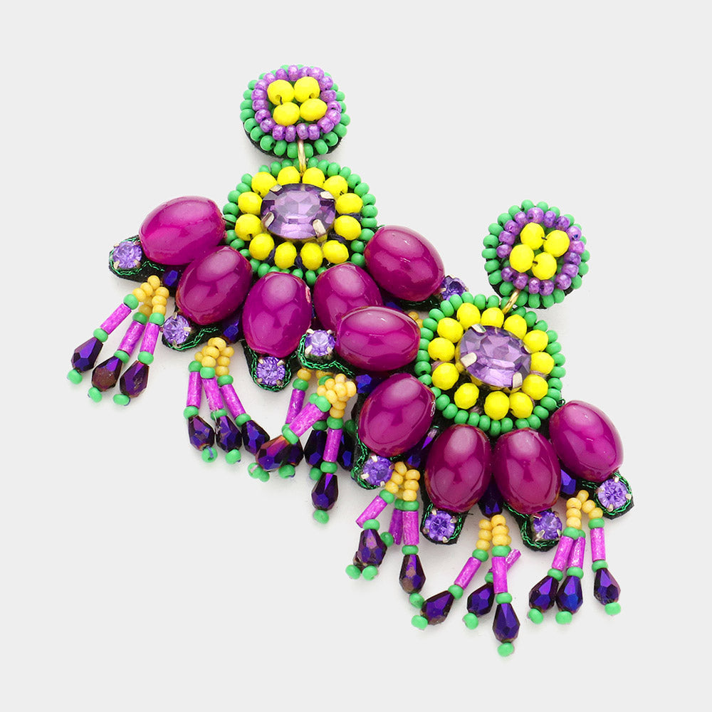 Multi Mardi Gras Multi Beaded Dangle Earrings