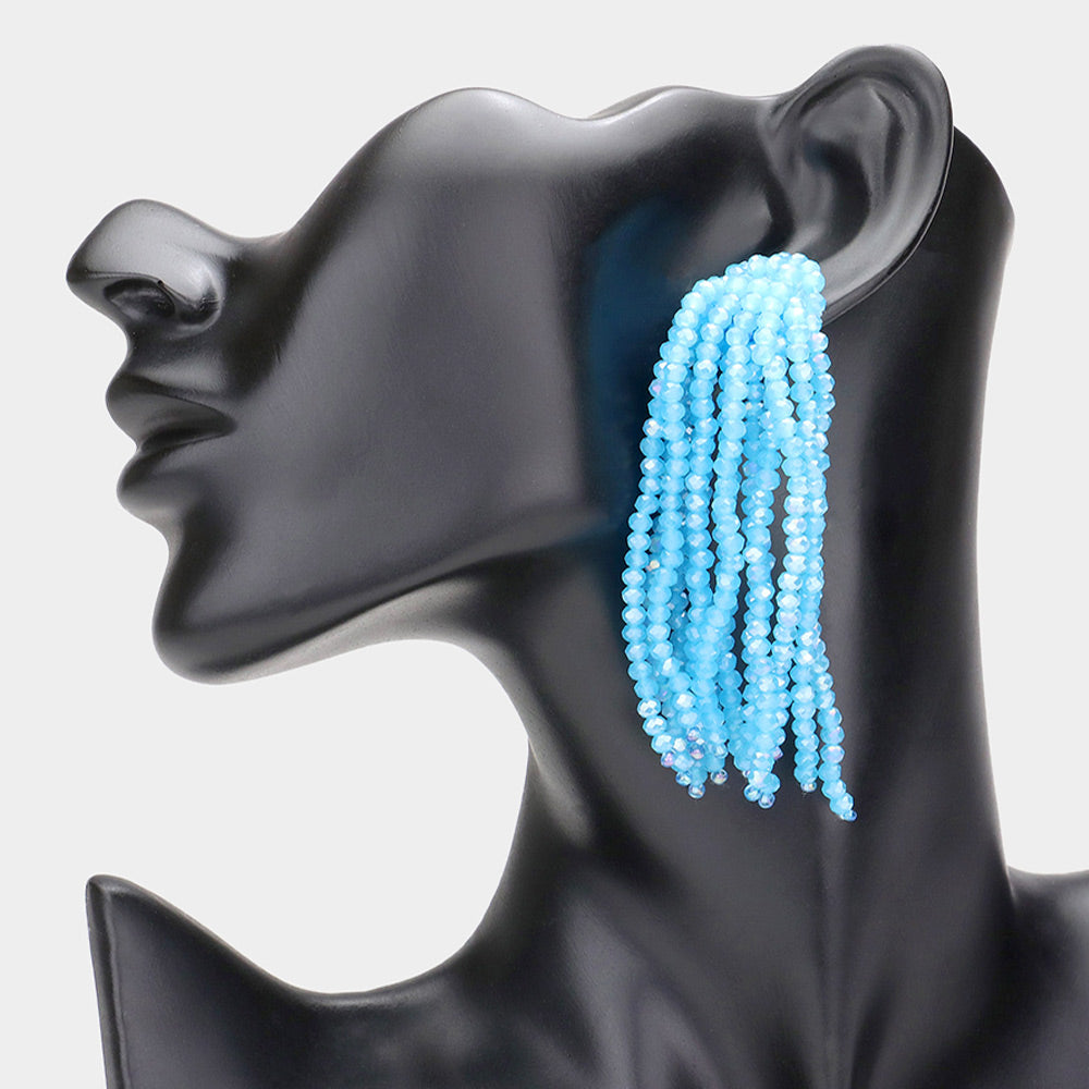 Madeline Love Aqua Faceted Beaded Tassel Dangle Earrings