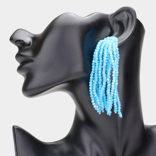 Madeline Love Aqua Faceted Beaded Tassel Dangle Earrings