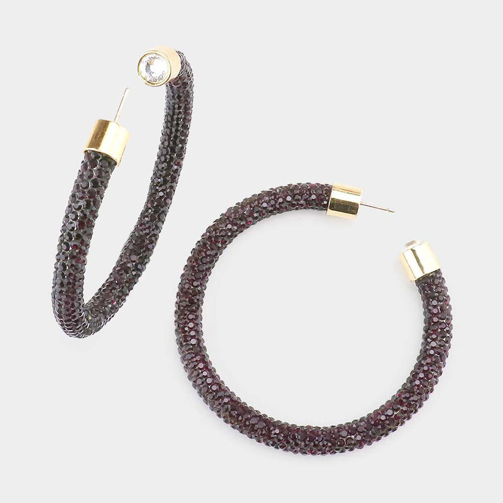 Madeline Love Siam Bling Studded Hoop Earrings