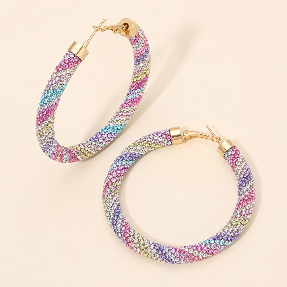 Madeline Love Light, Multi Rhinestone Pave Hoop Earrings