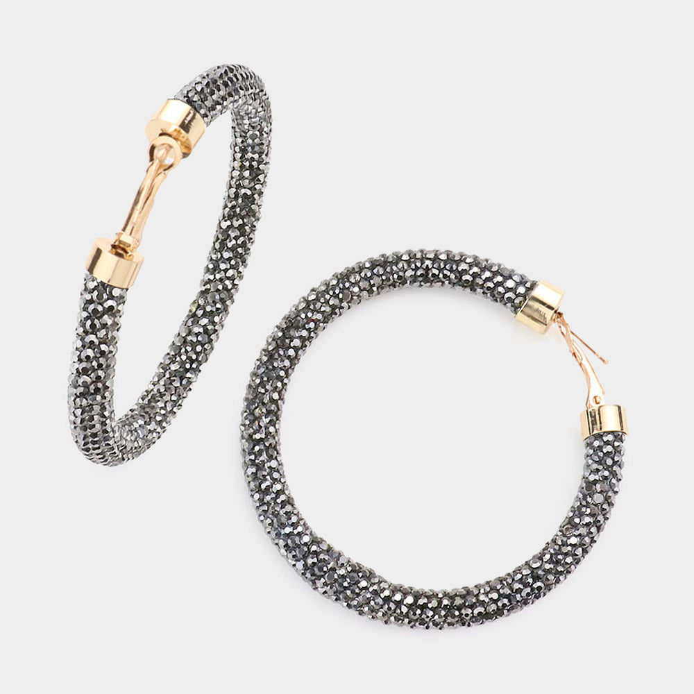 Madeline Love Hematite Bling Studded Hoop Earrings