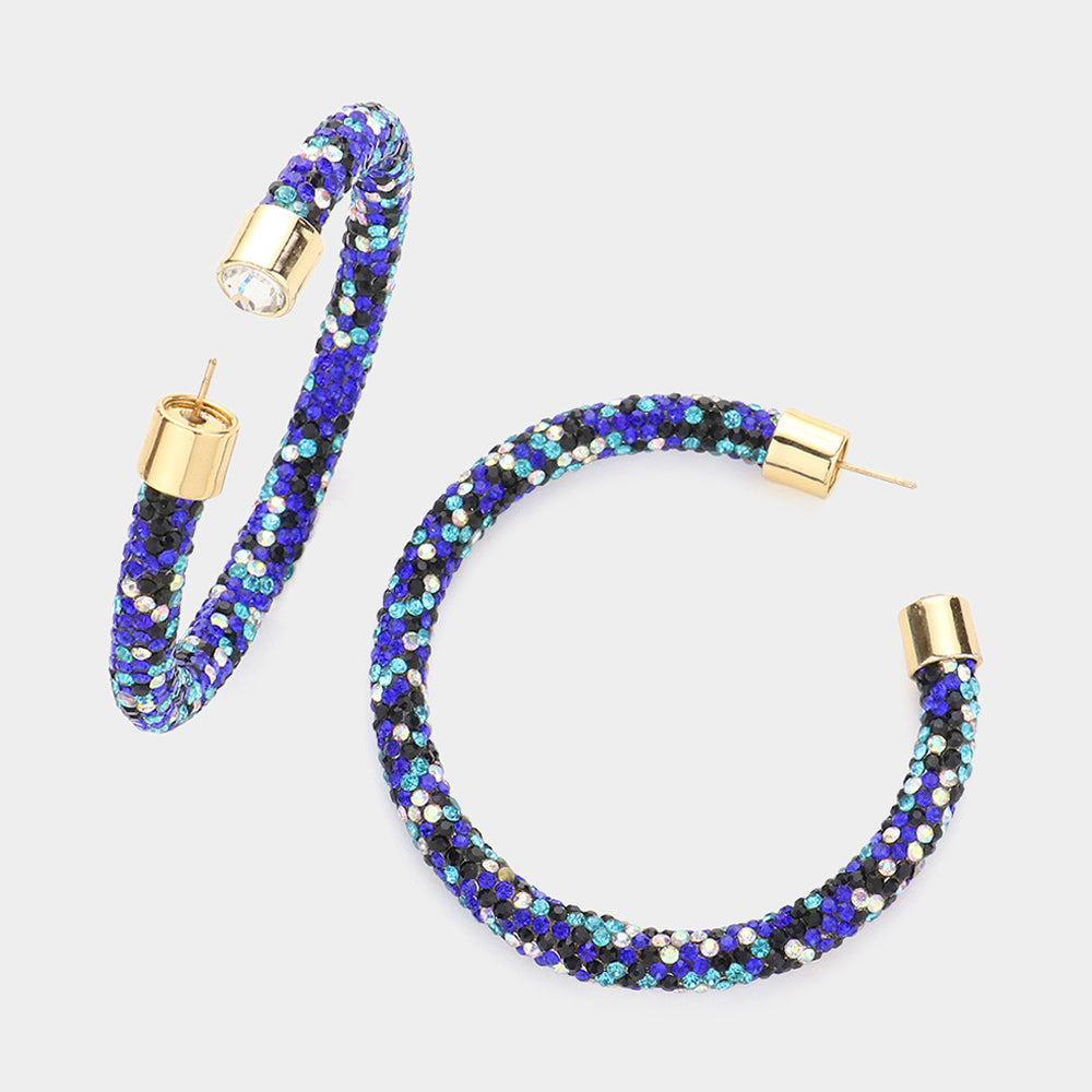 Madeline Love Blue Bling Studded Hoop Earrings