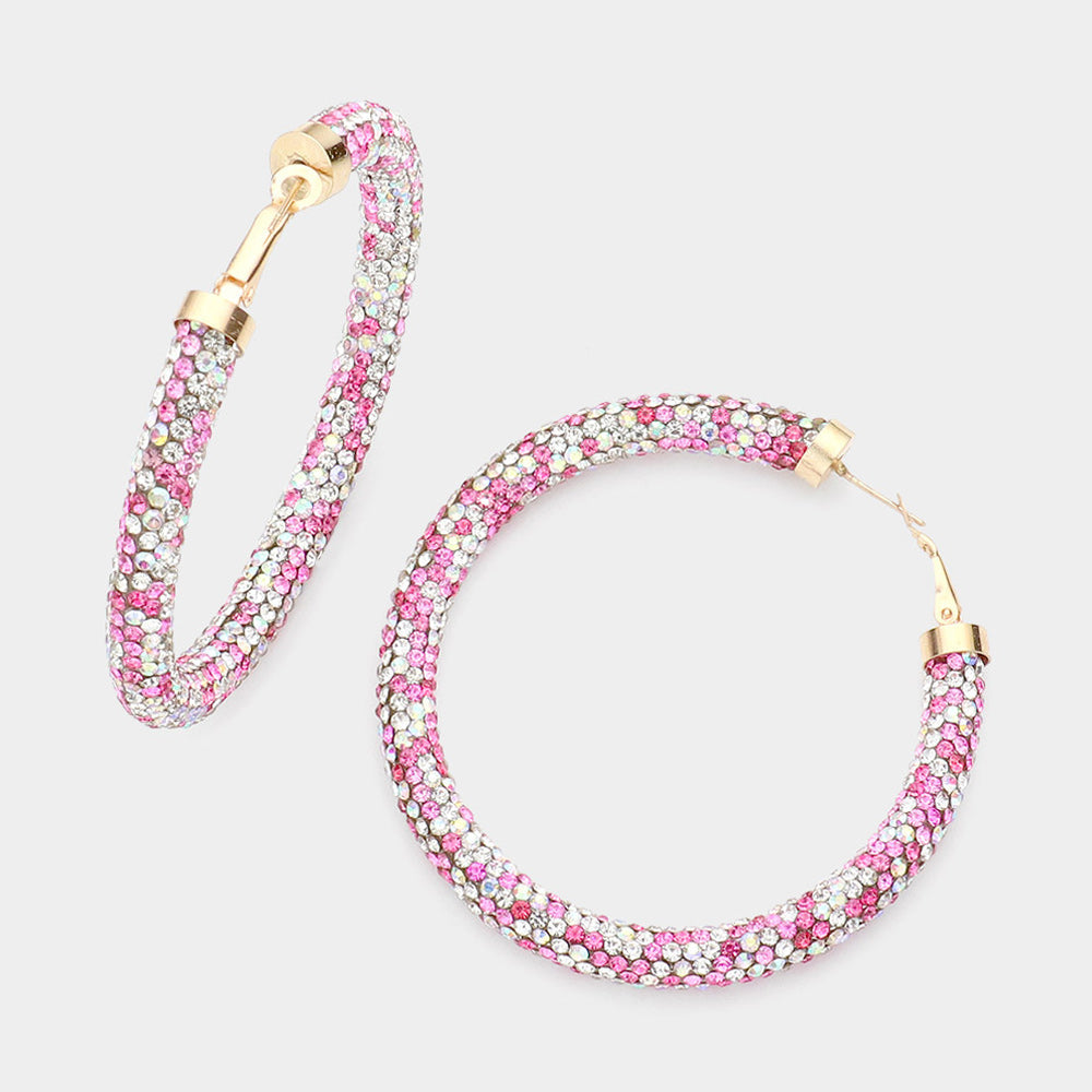 Madeline Love Multi, Pink Bling Studded Hoop Earrings