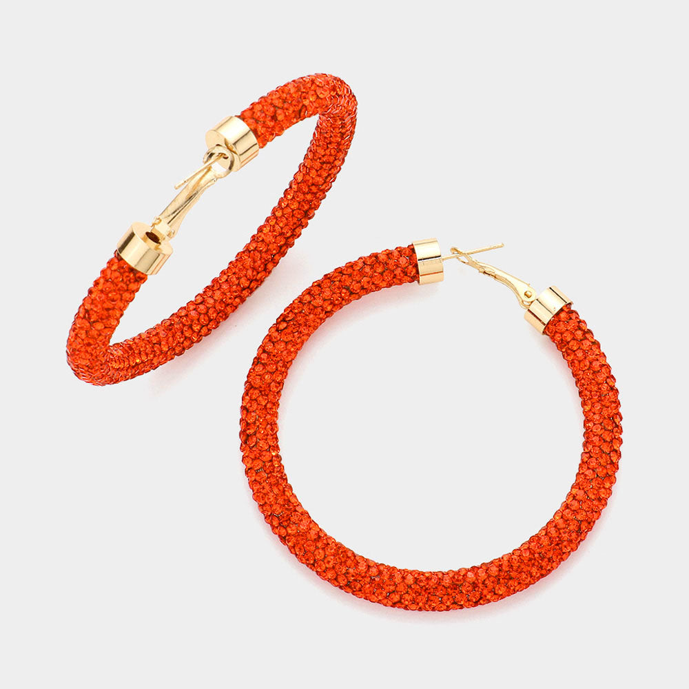 Madeline Love Orange Bling Studded Hoop Earrings
