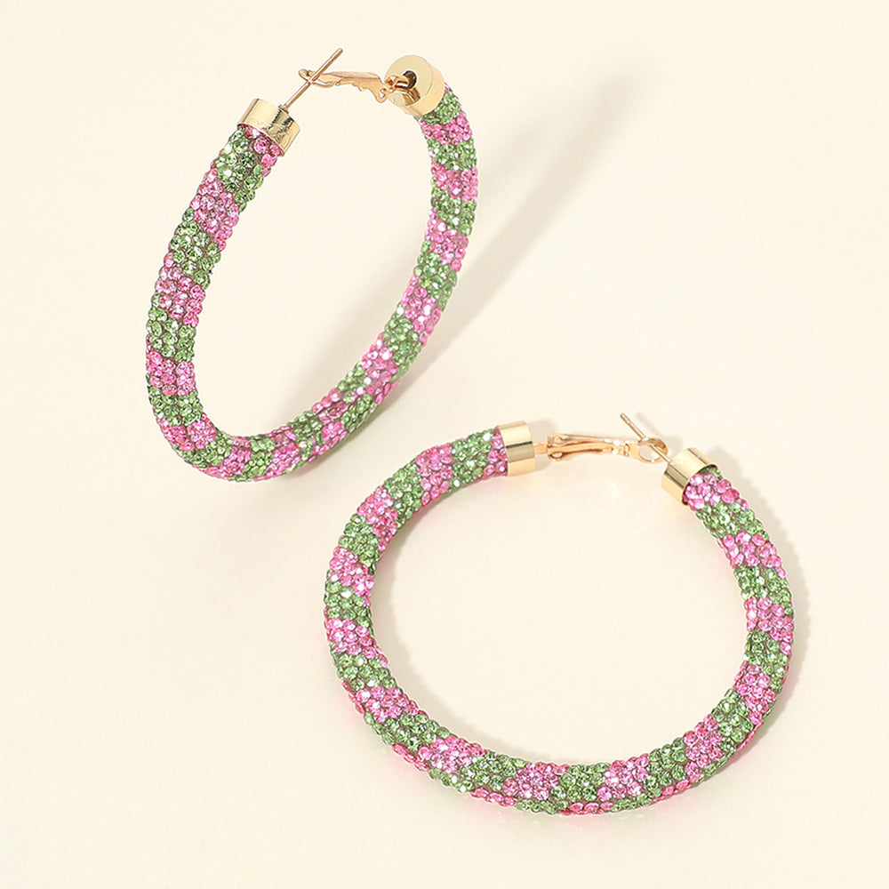 Madeline Love Pink&Green Two Tone Bling Studded Hoop Earrings