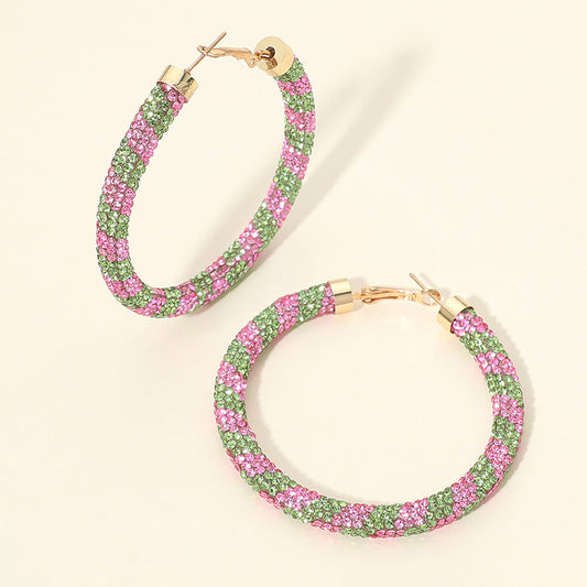 Madeline Love Pink&Green Two Tone Bling Studded Hoop Earrings
