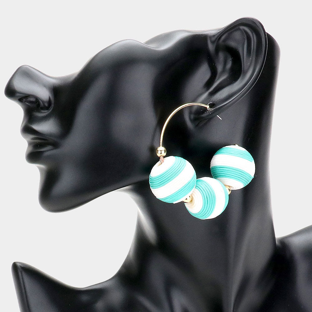 Madeline Love Turquoise Two Tone Thread Wrapped Triple Ball Metal Half Hoop Earrings