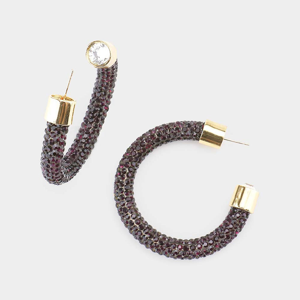 Madeline Love Siam Clear Stone Detail Rhinestone Pave Half Hoop Earrings