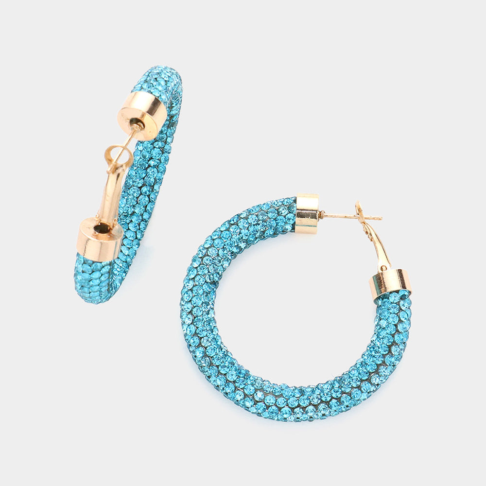 Madeline Love Aqua Bling Studded Hoop Earrings