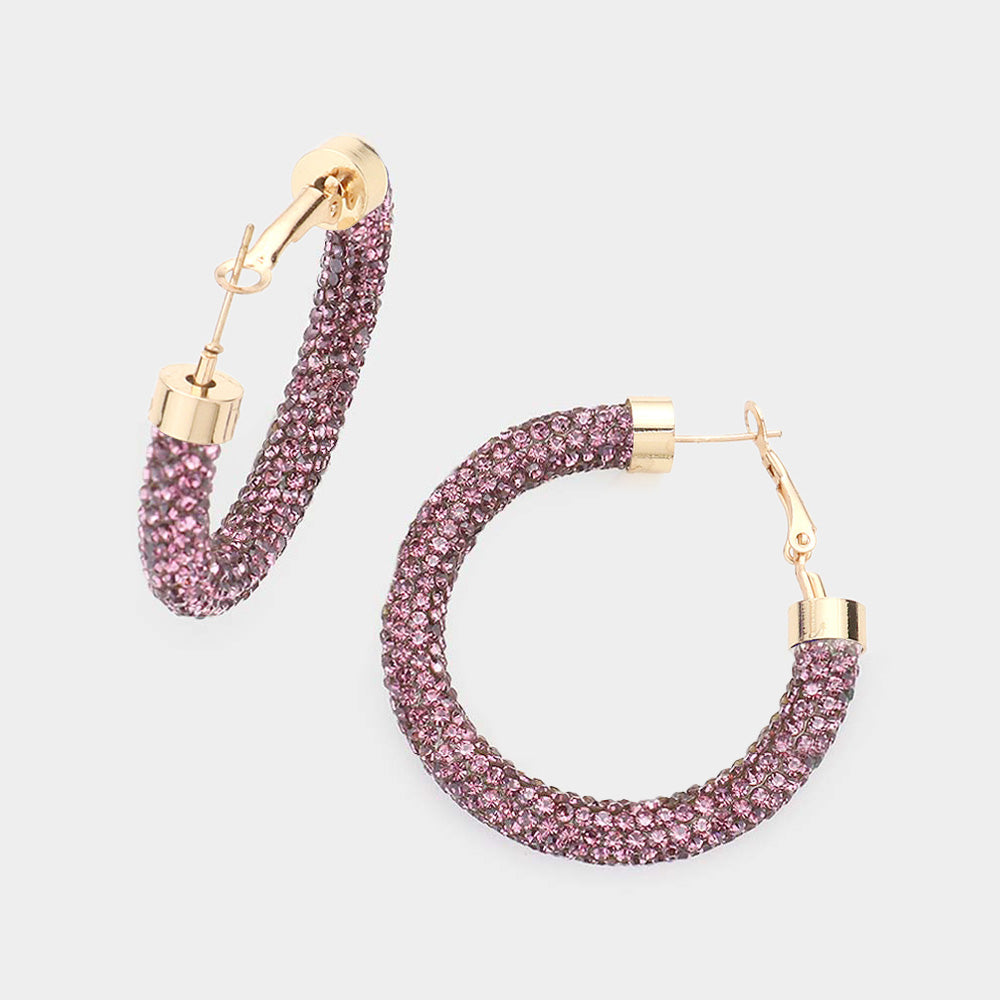 Madeline Love Amethyst Clear Stone Detail Rhinestone Pave Half Hoop Earrings
