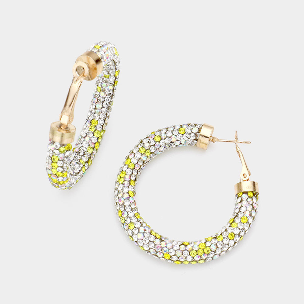 Madeline Love Multi, Yellow Bling Studded Hoop Earrings